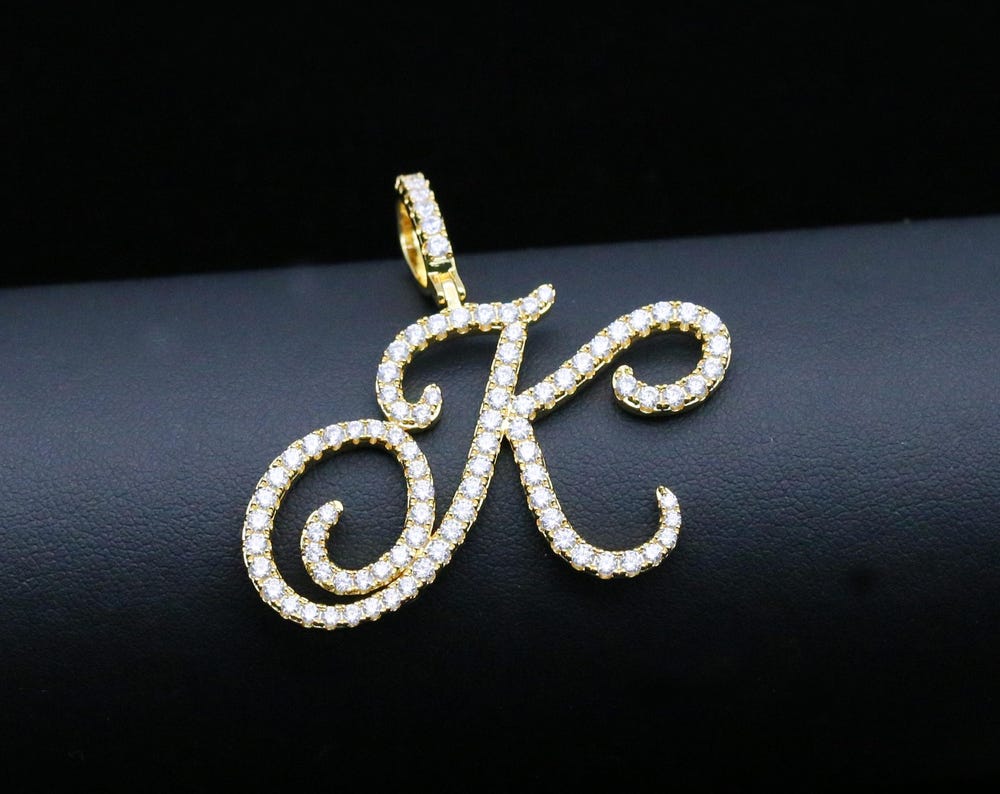 Iced Out Cursive Initial Necklace Pendant