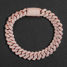 Rose gold-tone iced Cuban links laid flat in a circle with the pavé clasp visible