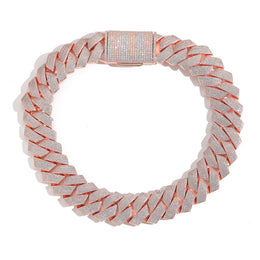 Rose gold-tone iced Cuban links laid flat in a circle with the pavé clasp visible
