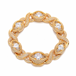 Gold-tone infinity eye-link bracelet on white