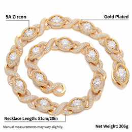 Gold-tone infinity eye-link necklace length and net weight guide