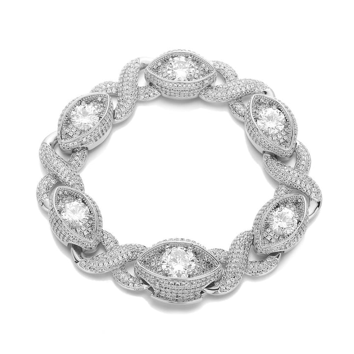 Silver-tone infinity eye-link bracelet on white