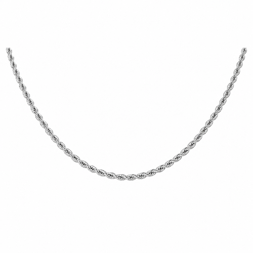 Silver-tone rope chain in a U-shaped drape on white