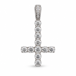 Size M silver-tone inverted cross pendant, front view on white