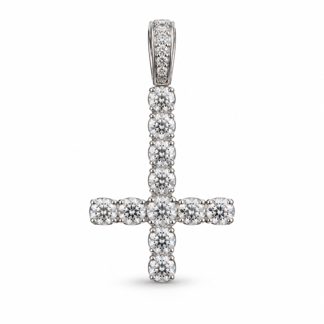 Size M silver-tone inverted cross pendant, front view on white