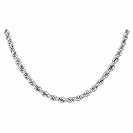Silver-tone rope chain in a U-shaped drape on white