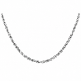 Silver-tone rope chain in a U-shaped drape on white
