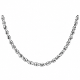 Silver-tone rope chain in a U-shaped drape on white