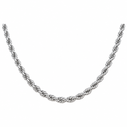 Silver-tone rope chain in a U-shaped drape on white