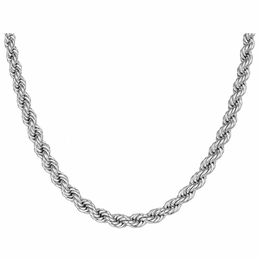 Silver-tone rope chain in a U-shaped drape on white