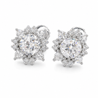 Moissanite Center Stone Flower Stud Earrings Screw Back - 925 Sterling Silver