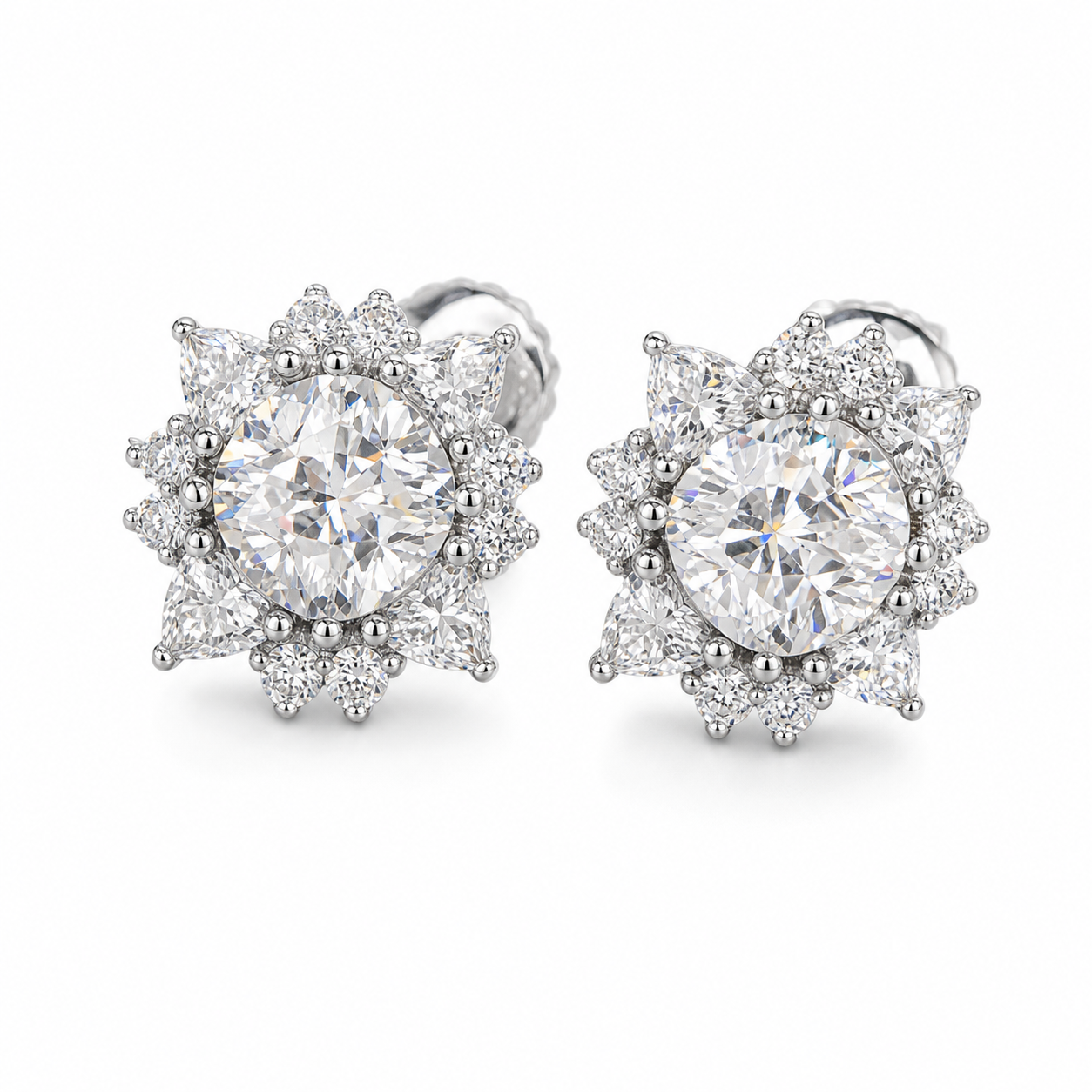 Moissanite Center Stone Flower Stud Earrings Screw Back - 925 Sterling Silver — product image 1