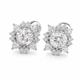 Moissanite Center Stone Flower Stud Earrings Screw Back - 925 Sterling Silver — product image 1