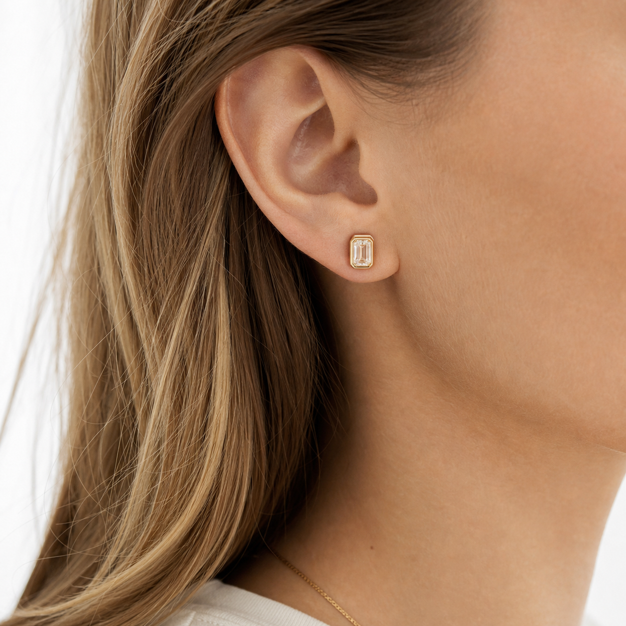 0.5ct Emerald Cut Moissanite Stud Earrings - 925 Sterling Silver — product image 2