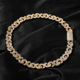 Gold 15mm infinity link necklace on black fabric