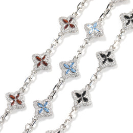 Silver-tone four-leaf clover necklace link and stone detail