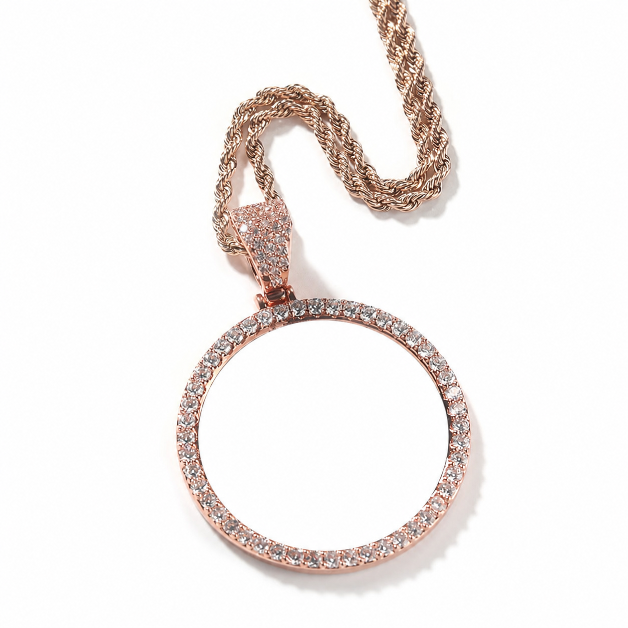 Rose gold 45mm large round custom photo pendant with white photo center