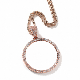 Rose gold 45mm large round custom photo pendant with white photo center