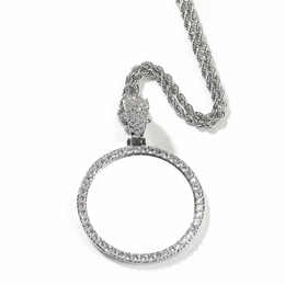 Silver 45mm large round custom photo pendant with white photo center