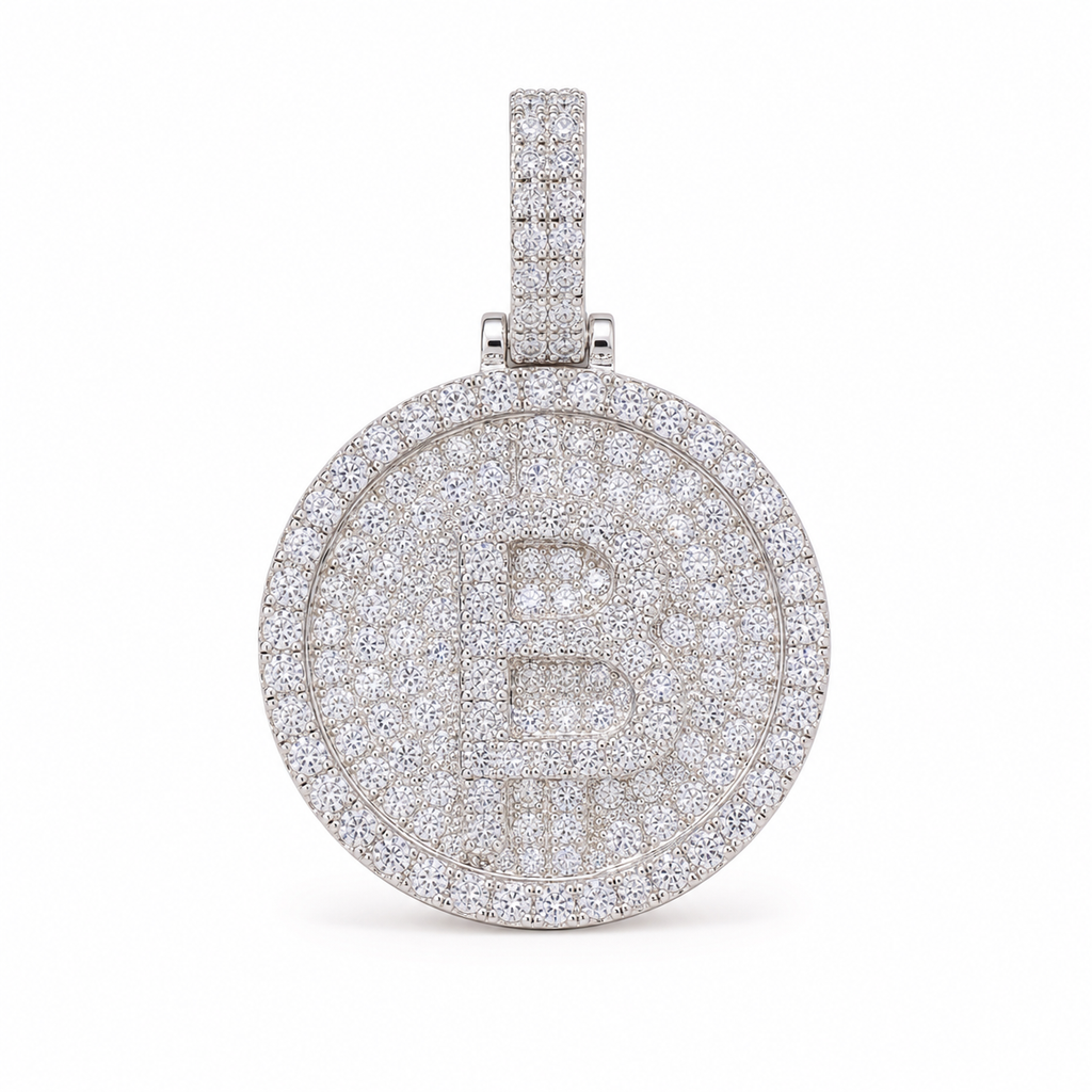Iced out 925 sterling silver moissanite Bitcoin pendant in silver