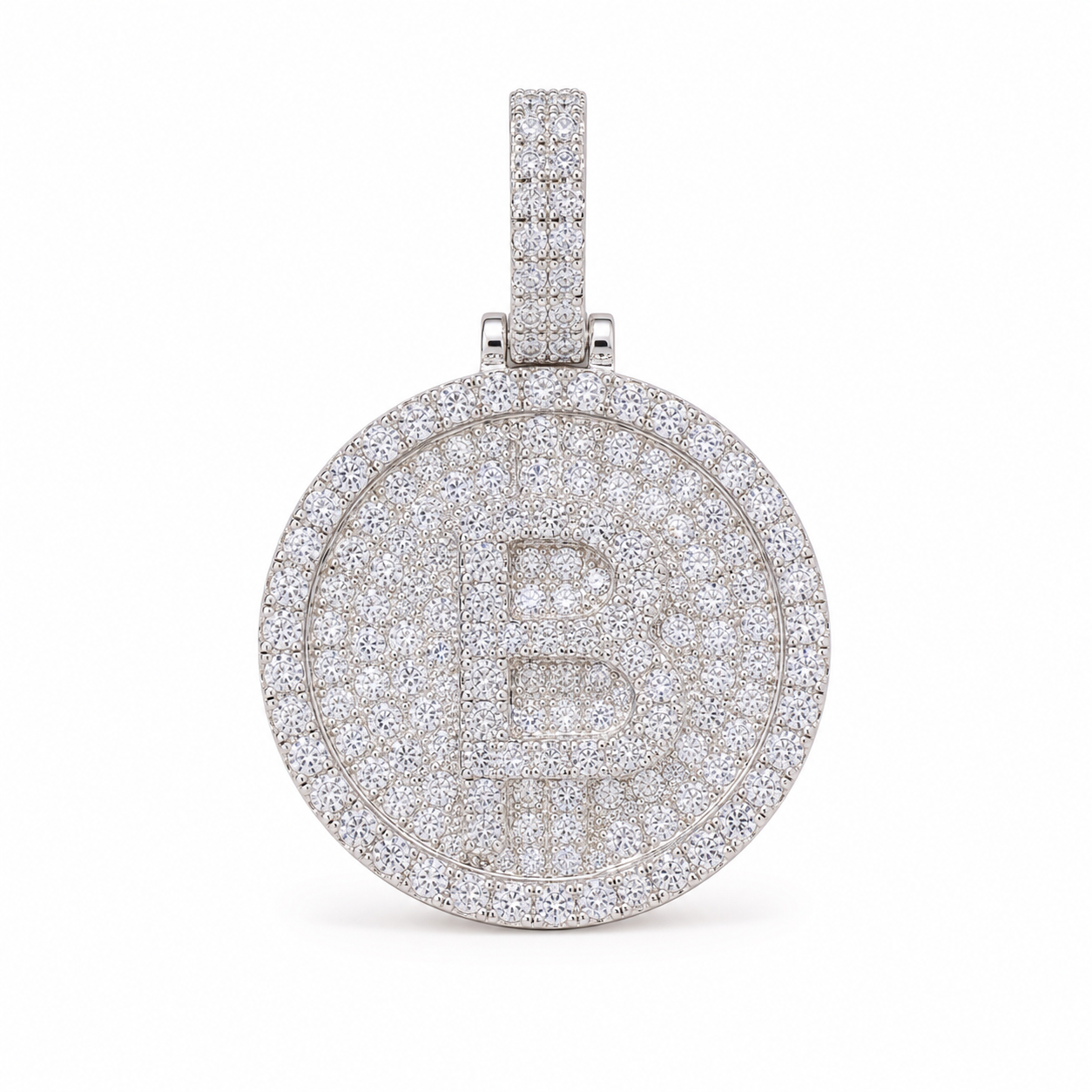 Iced out 925 sterling silver moissanite Bitcoin pendant in silver