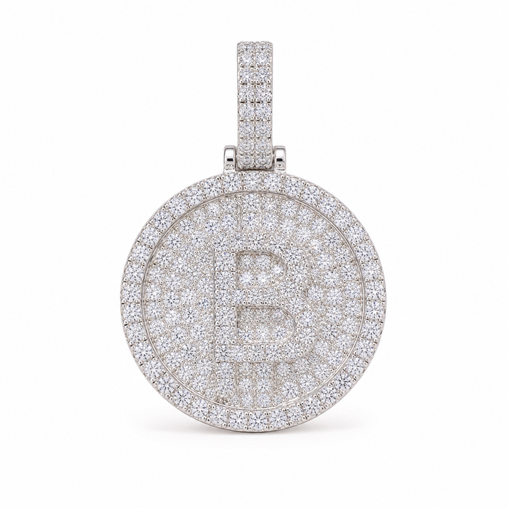 Silver-tone round Bitcoin pendant with clear stones