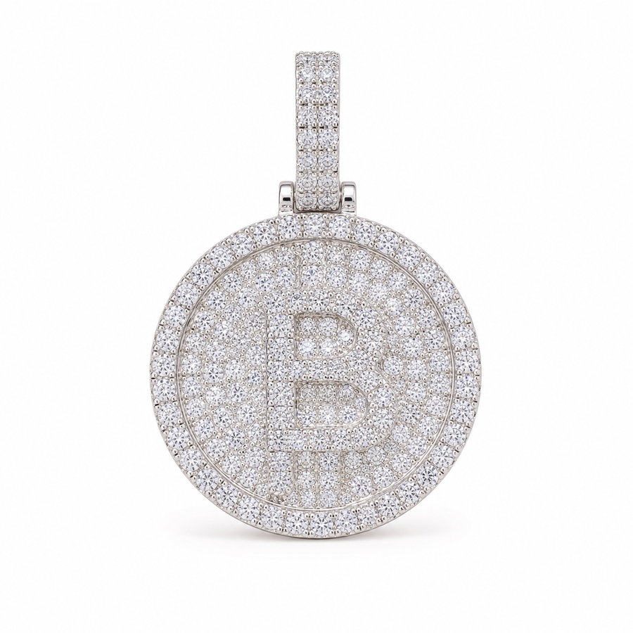 Iced out 925 sterling silver moissanite Bitcoin pendant in silver