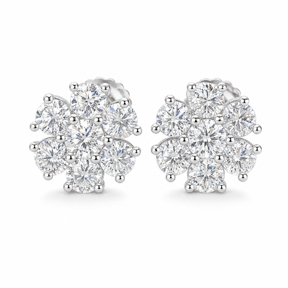 Petal Flower Moissanite Stud Earrings Screw Back - 925 Sterling Silver