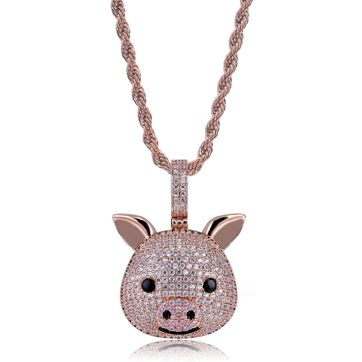 Rose gold iced cartoon pig face pendant