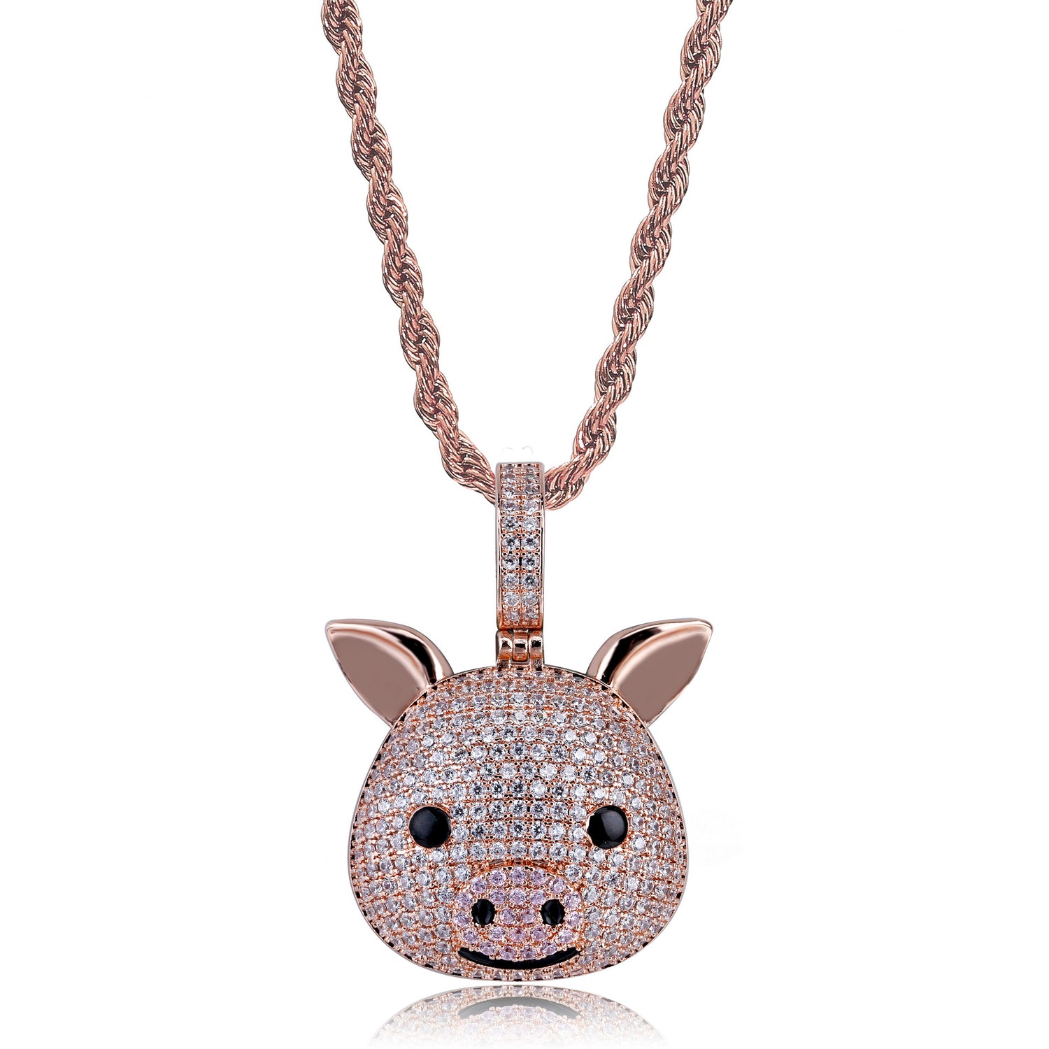 Rose gold iced cartoon pig face pendant