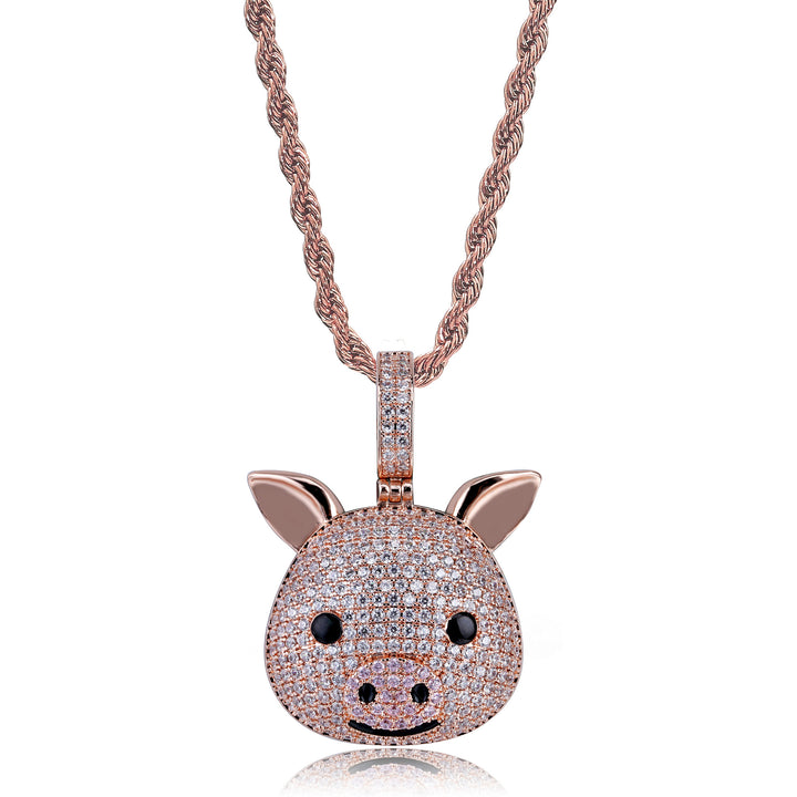 Rose gold iced cartoon pig face pendant