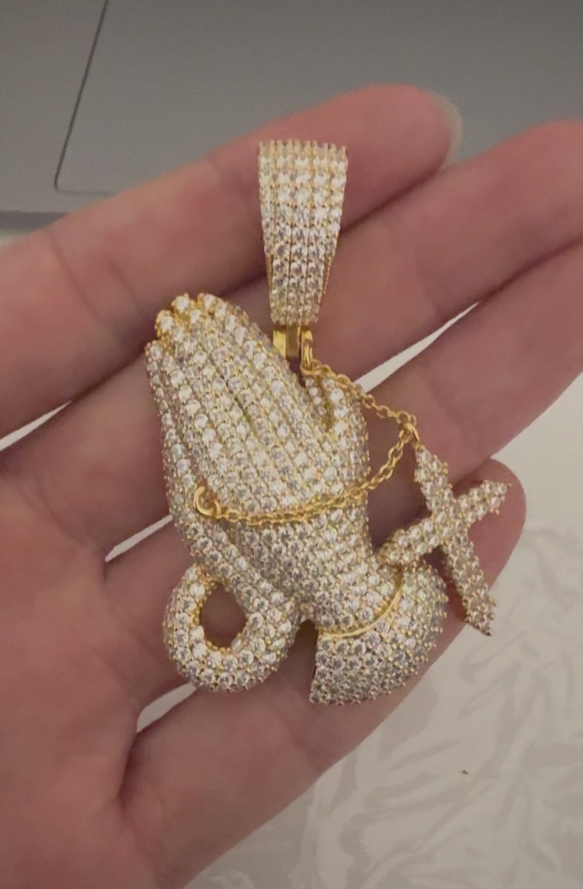 Iced Prayer Gesture Cross Hip Hop Pendant Jewelry