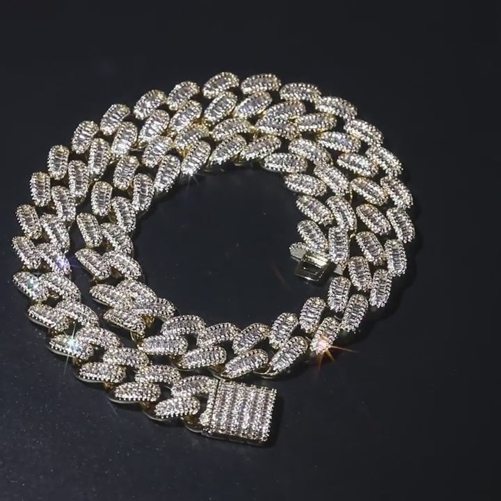 15mm Baguette Iced Cuban Link Chain – CZ Diamond Miami Chain Necklace