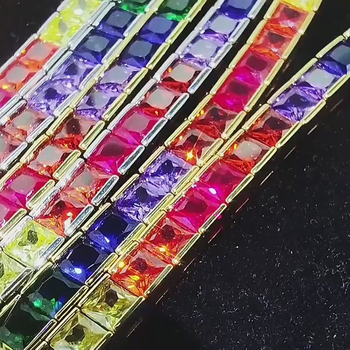 Iced Out Rainbow CZ Tennis Chain - 4mm Square Cut Necklace Hip Hop Jewelry