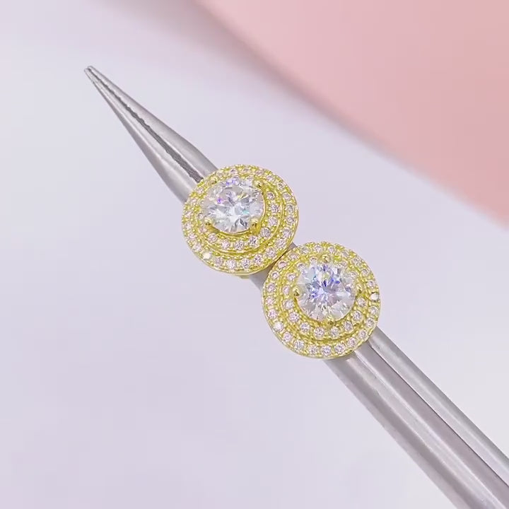 10mm Halo Moissanite Stud Earrings – Screw Back 925 Sterling Silver