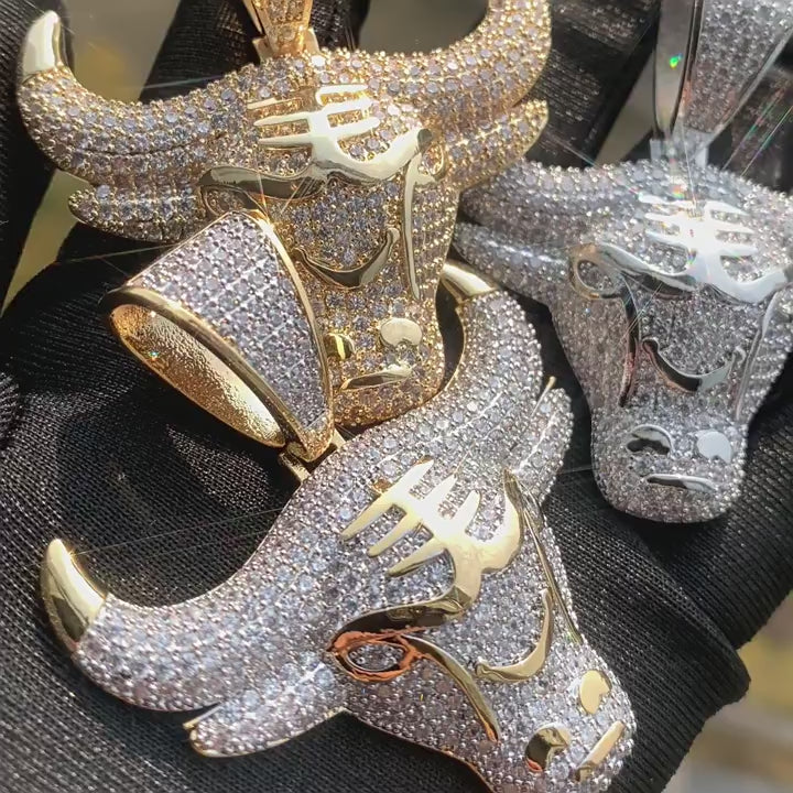 Iced Out Bull Head Pendant – Copper CZ