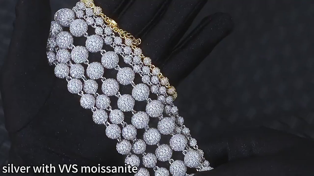 Iced Moissanite Bead Necklace - 925 Sterling Silver, 4mm 8mm 10mm