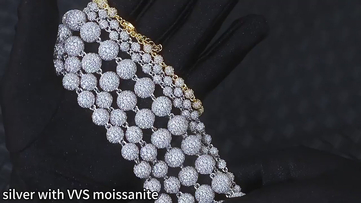 Iced Moissanite Bead Necklace - 925 Sterling Silver, 4mm 8mm 10mm