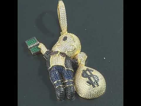 Iced Out Money Hustler Cartoon Pendant – CZ Hip Hop Dollar Bag Jewelry