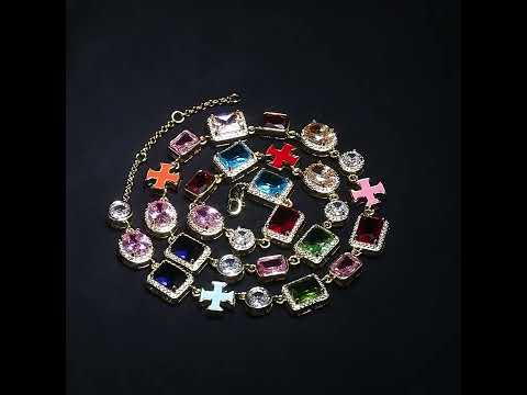 Iced Out Color Gemstone Adjustable Necklace