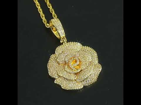 Iced Rose Flower Pendant – CZ Diamond Look, Gold/Silver/Rose Gold