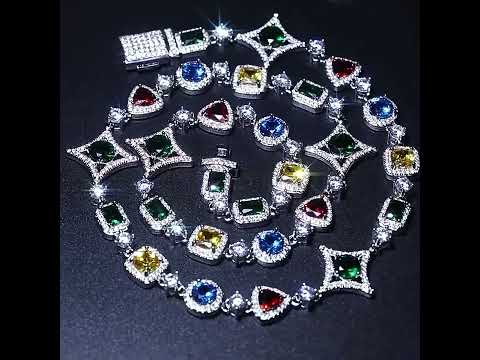 Iced Geometric Color Stone Chain