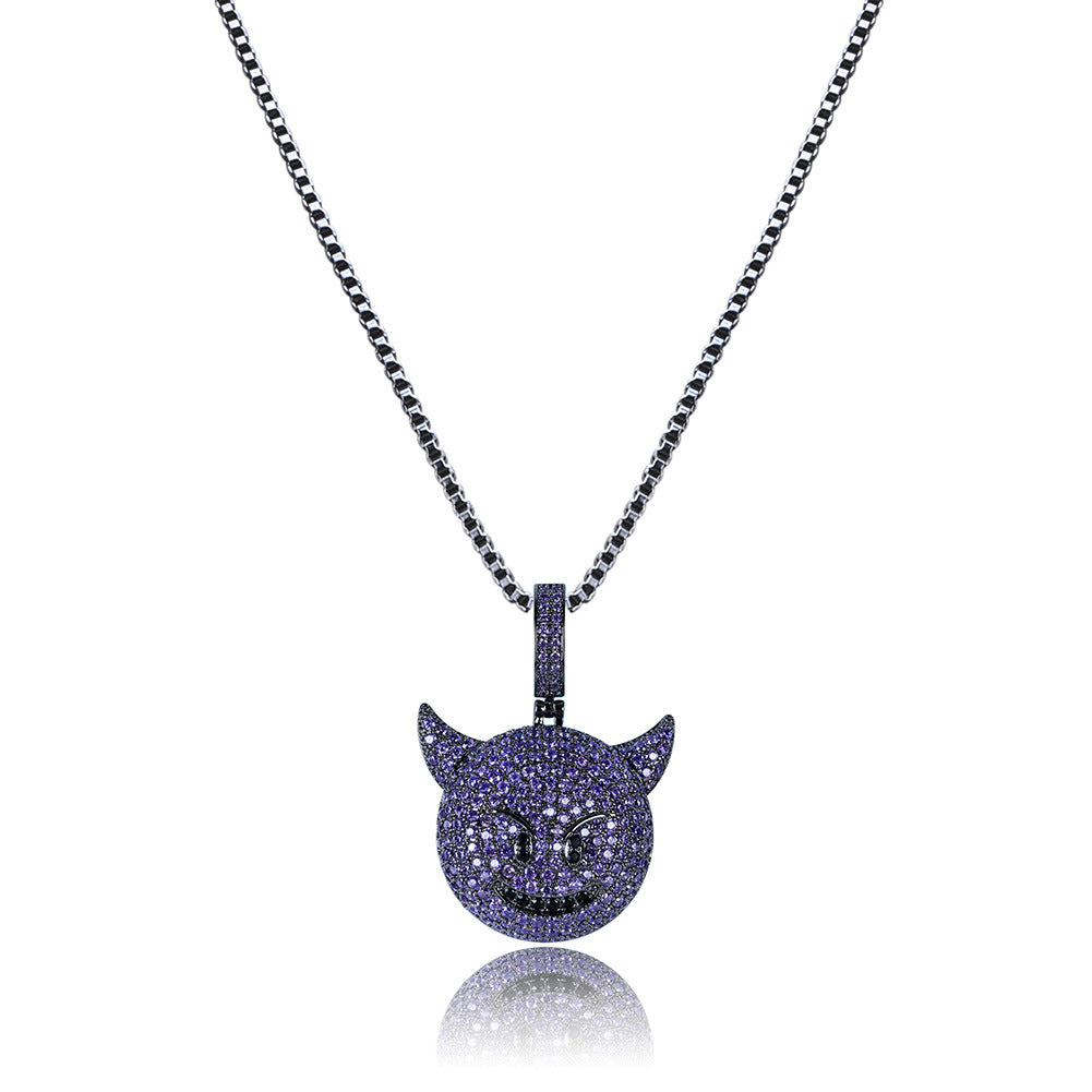 Purple iced horned devil face pendant