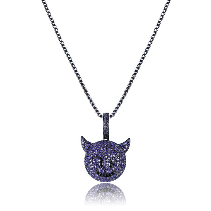 Purple iced horned devil face pendant