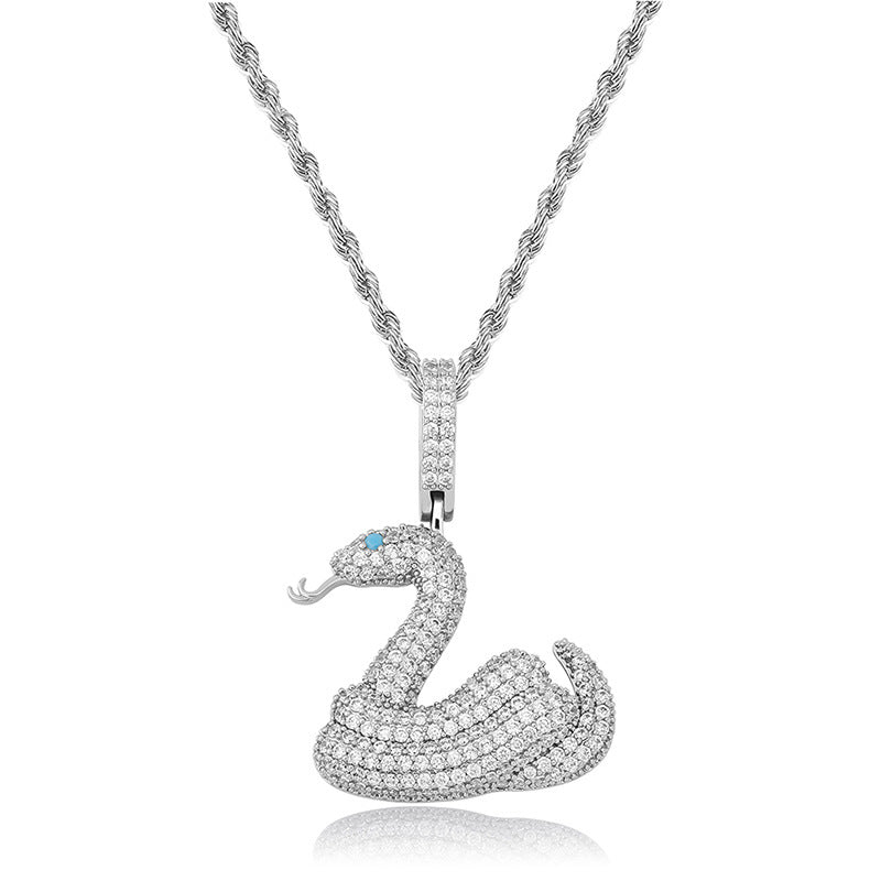 Silver iced rattlesnake pendant