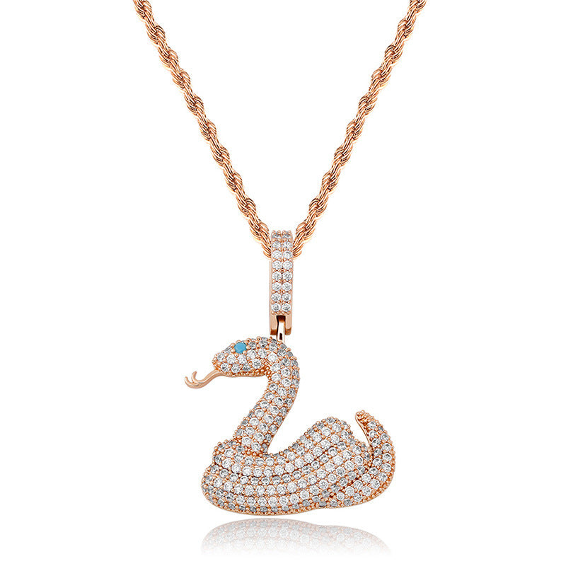 Rose gold iced rattlesnake pendant