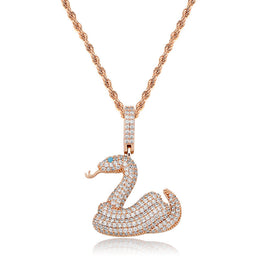 Rose gold iced rattlesnake pendant