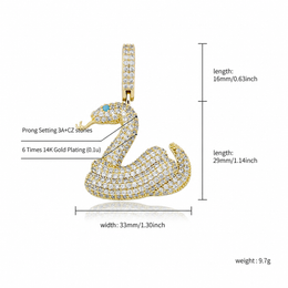 Gold iced rattlesnake pendant English size guide