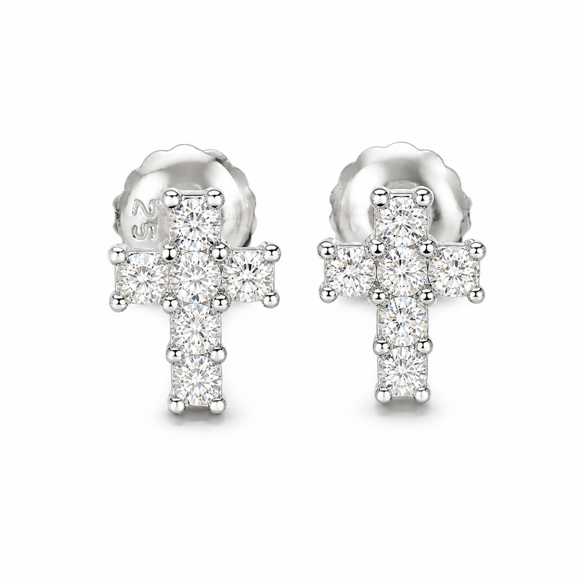 Moissanite Cross Stud Earrings Screw Back - 925 Sterling Silver
