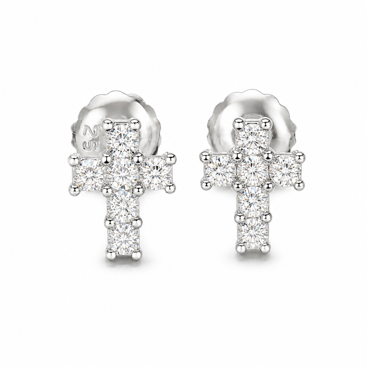 Moissanite Cross Stud Earrings Screw Back - 925 Sterling Silver — product image 1